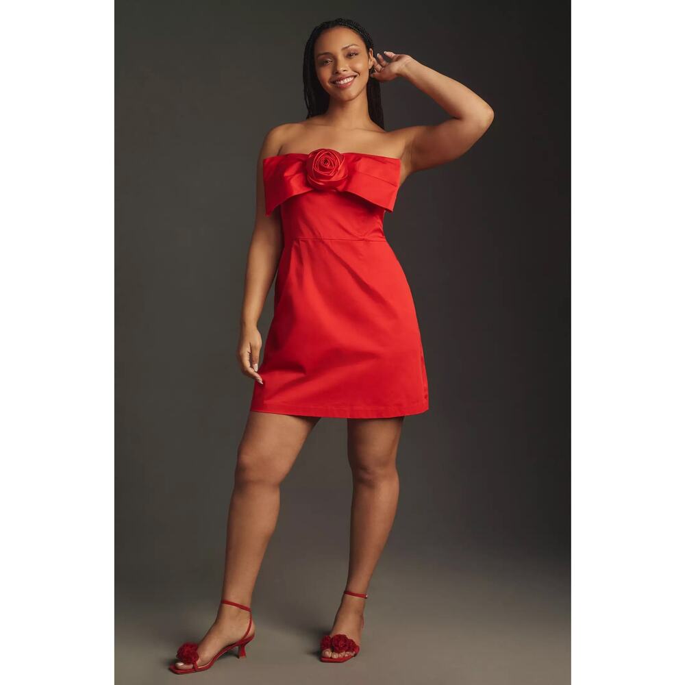 ANTHROPOLOGIE HUTCH sz 2X 3D Rosette strapless mini dress in red - Picture 3 of 4